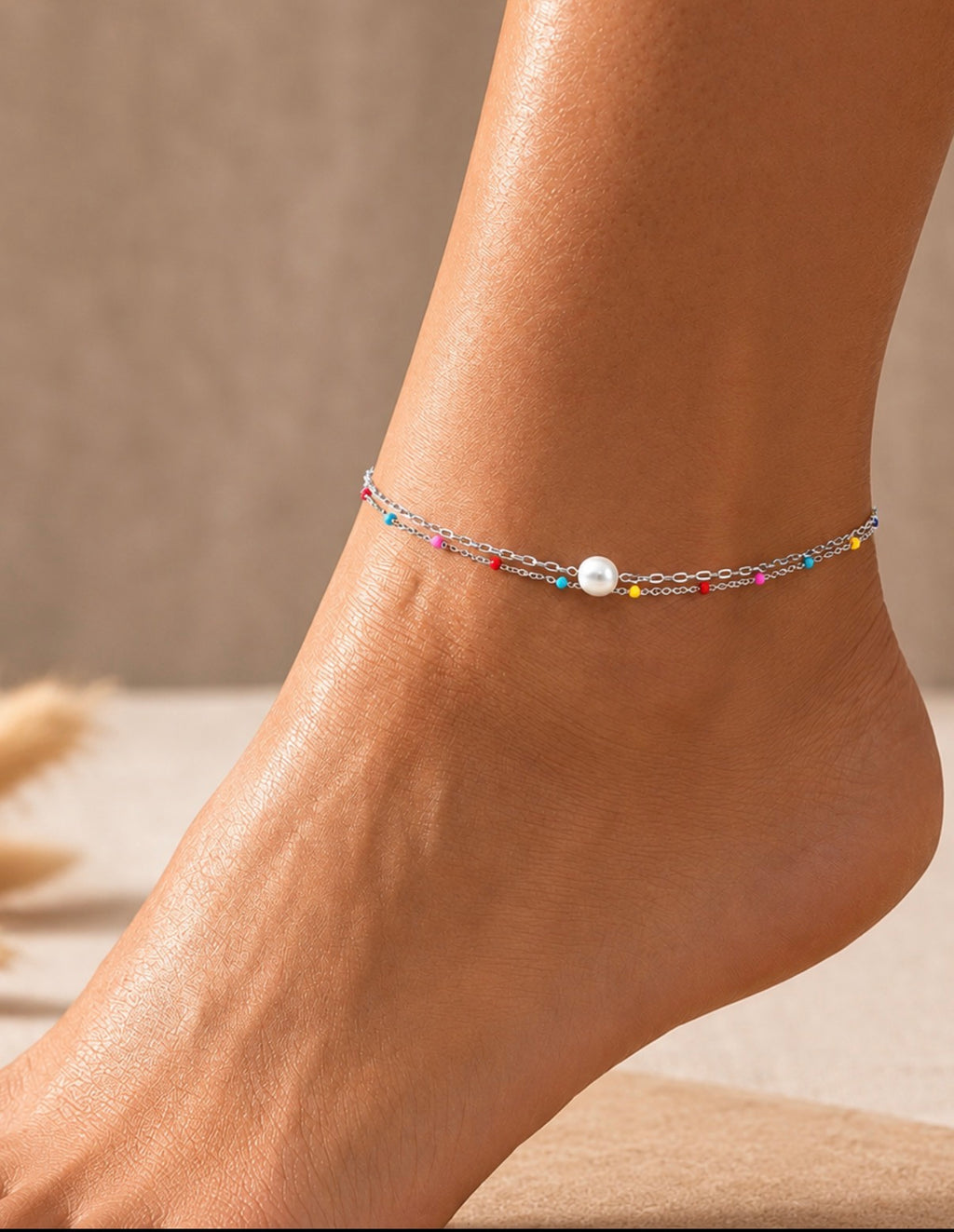 Coastal Candy Pearl Silver Anklet
