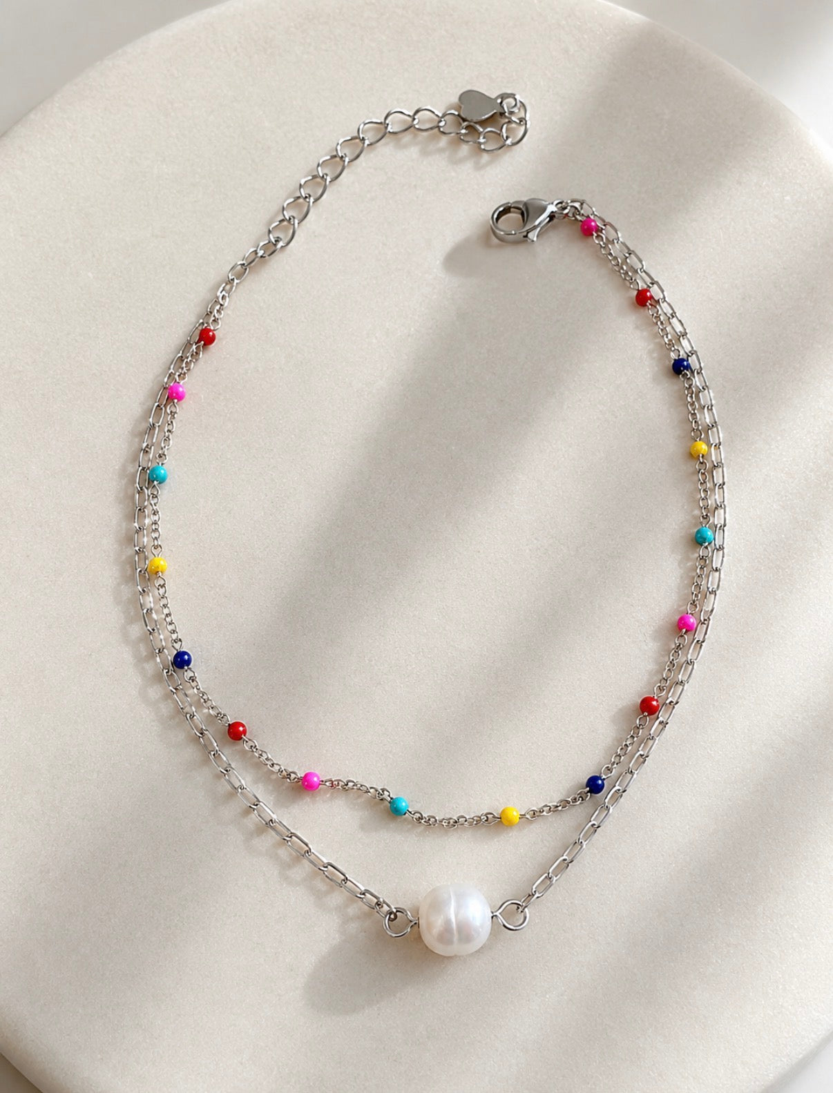 Coastal Candy Pearl Silver Anklet