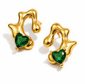 Emerald Heart Gold Earrings