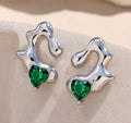 Emerald Heart Silver Earrings