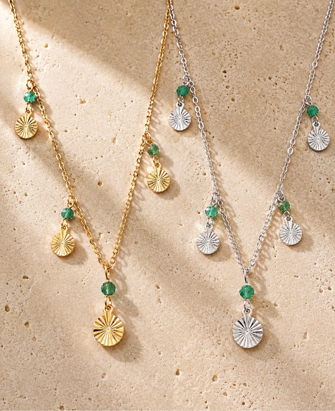 Emerald Tide Drops Gold Necklace
