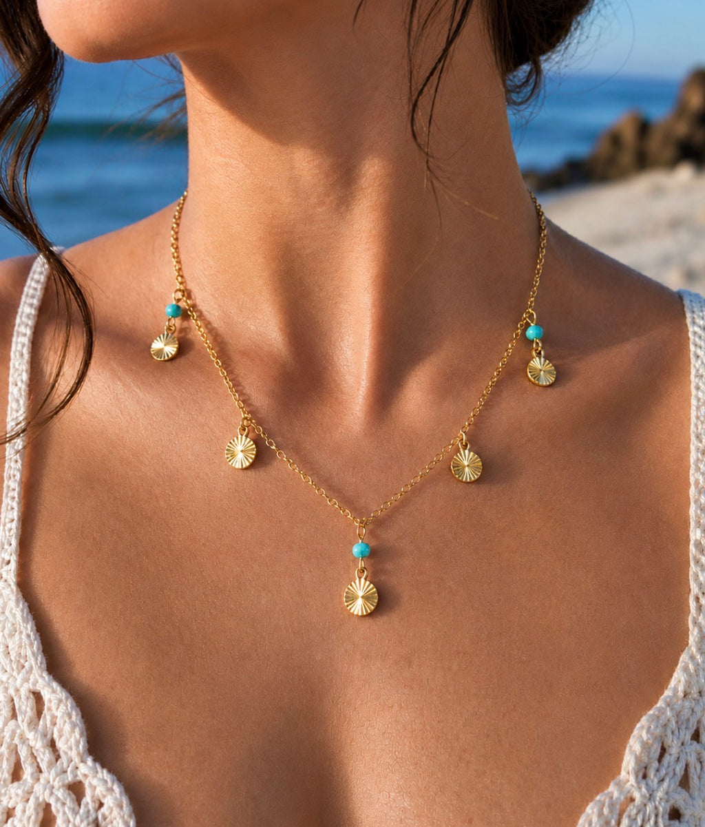 Emerald Tide Drops Gold Necklace