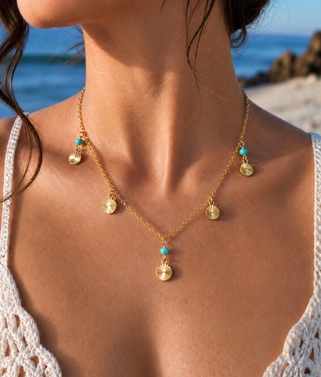 Emerald Tide Drops Gold Necklace