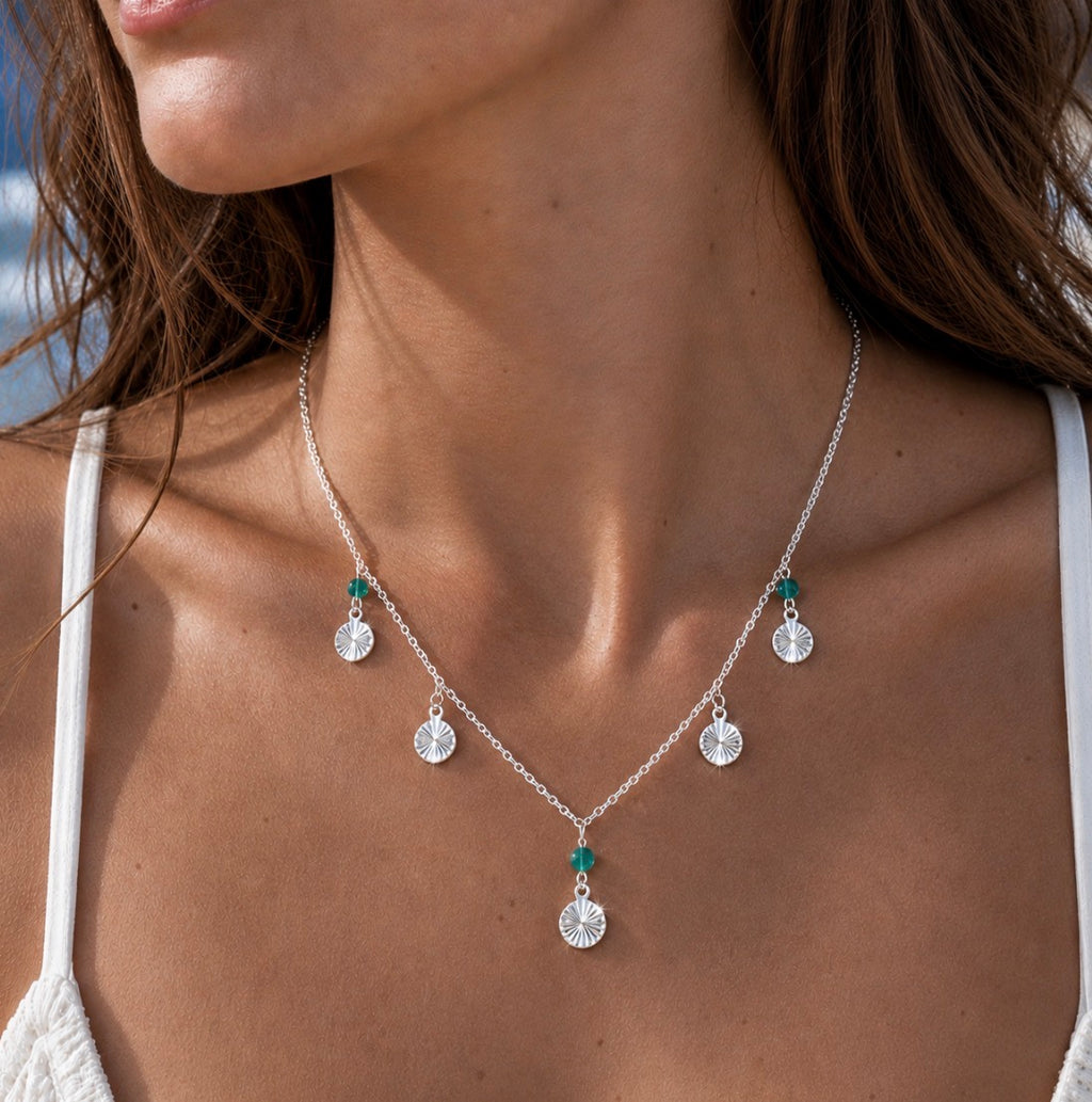 Emerald Tide Drops Silver Necklace