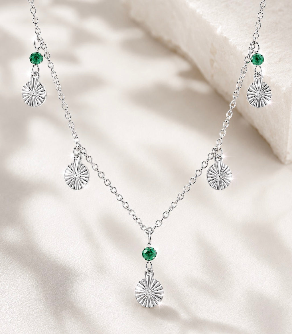 Emerald Tide Drops Silver Necklace