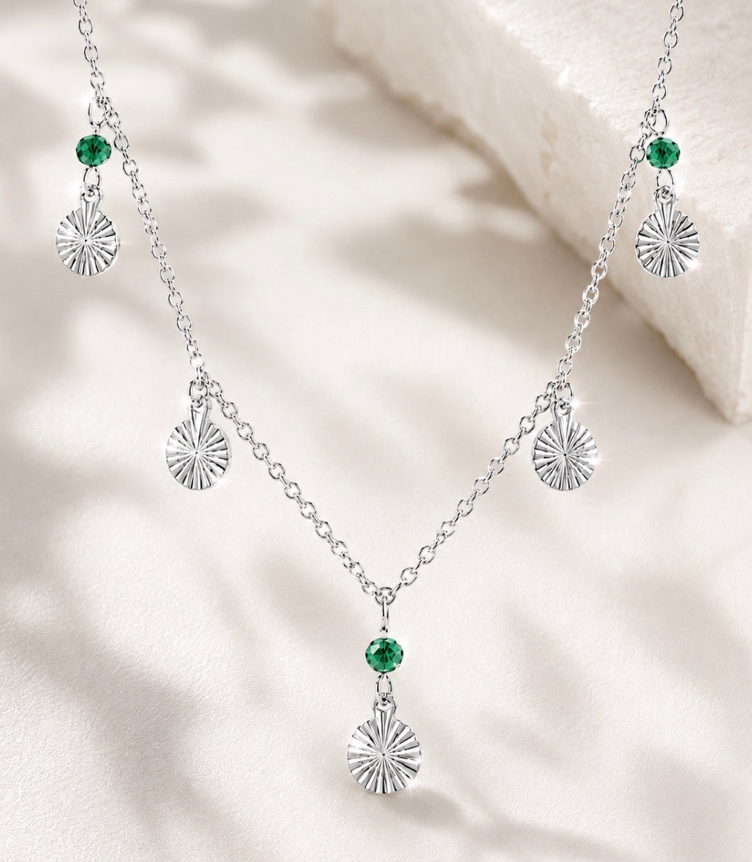 Emerald Tide Drops Silver Necklace