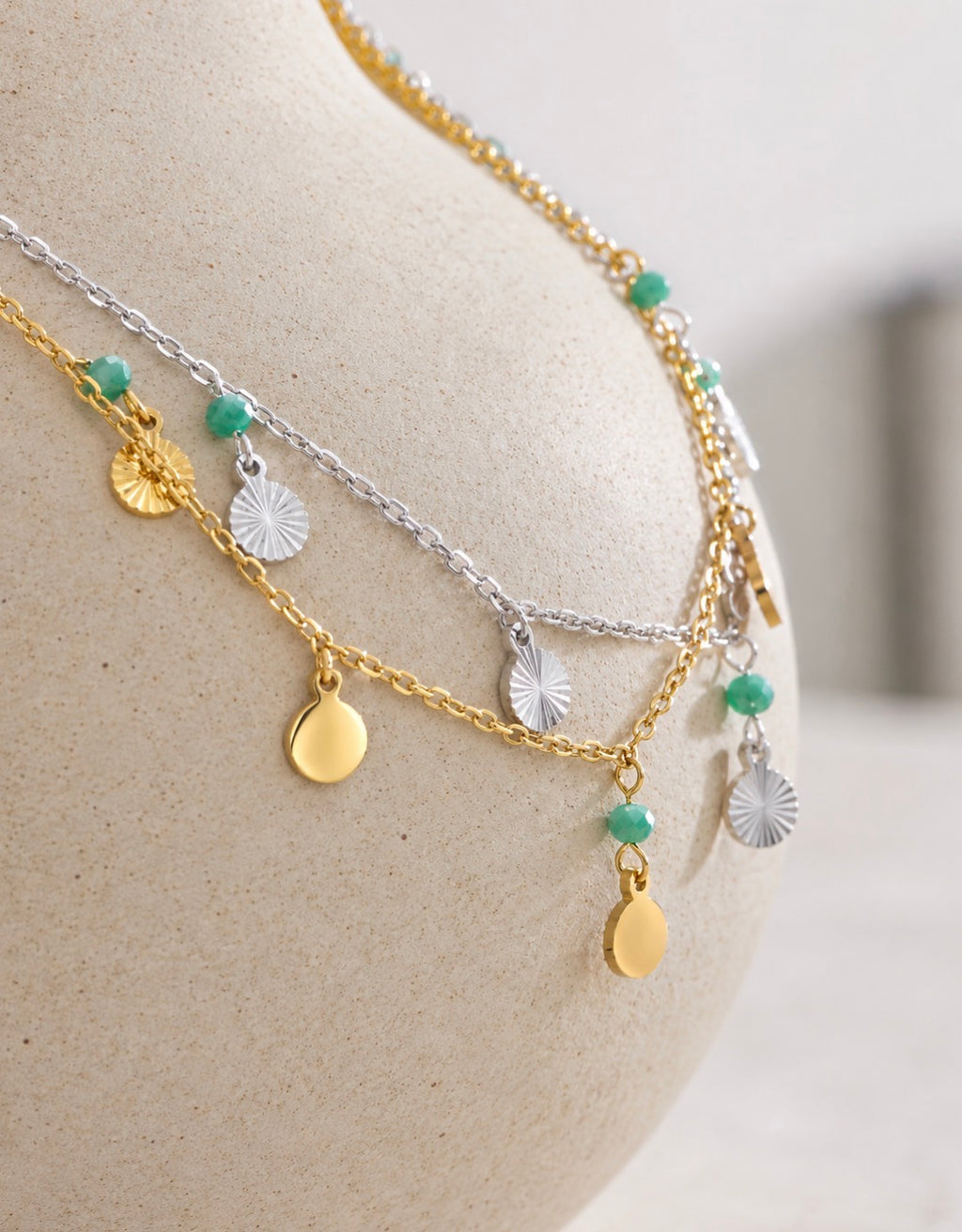 Emerald Tide Drops Silver Necklace