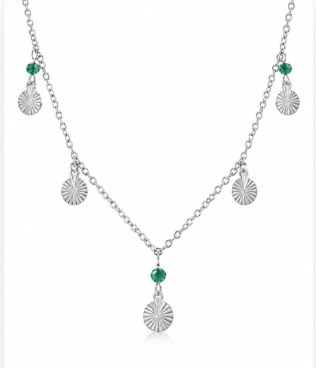 Emerald Tide Drops Silver Necklace