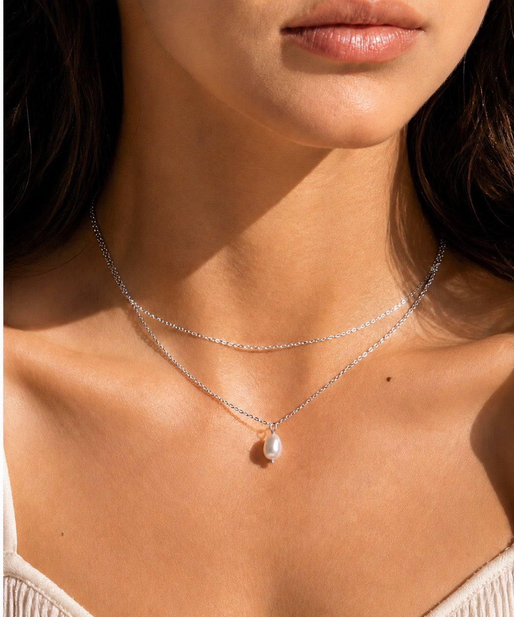 Moonlit Drop Necklace~Silver