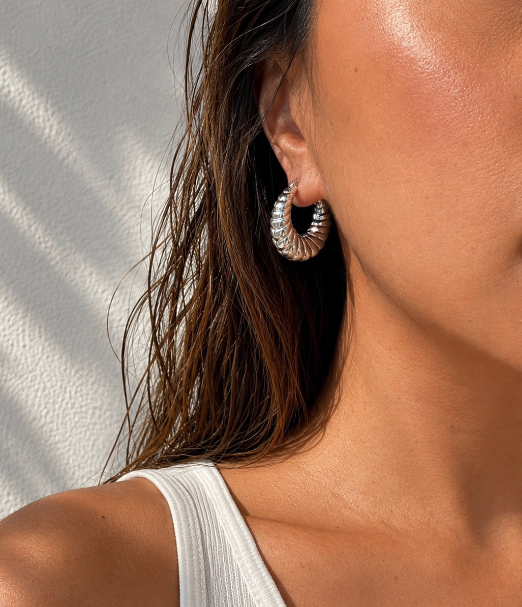 Siren Twist Hoops~Silver