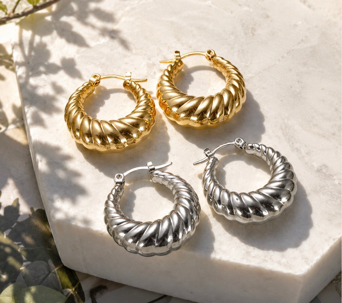 Siren Twist Hoops~Silver