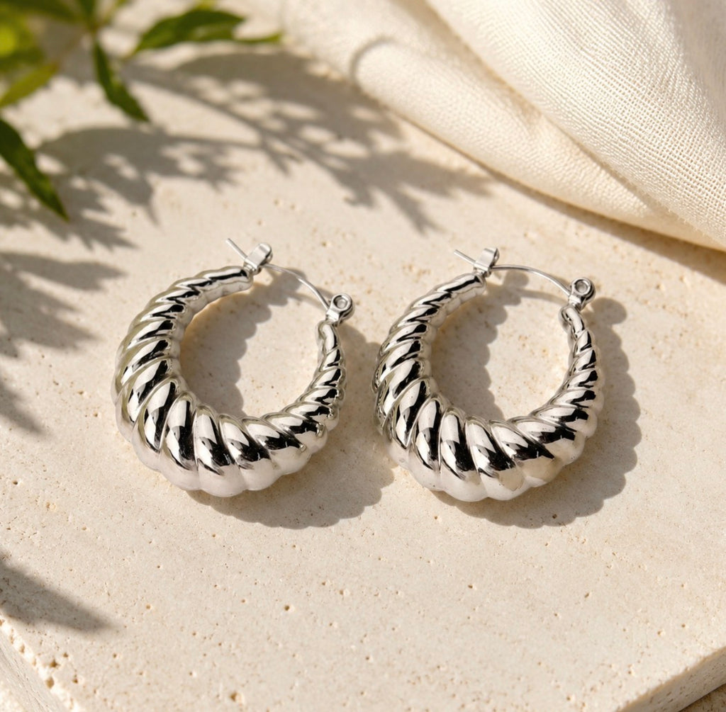 Siren Twist Hoops~Silver