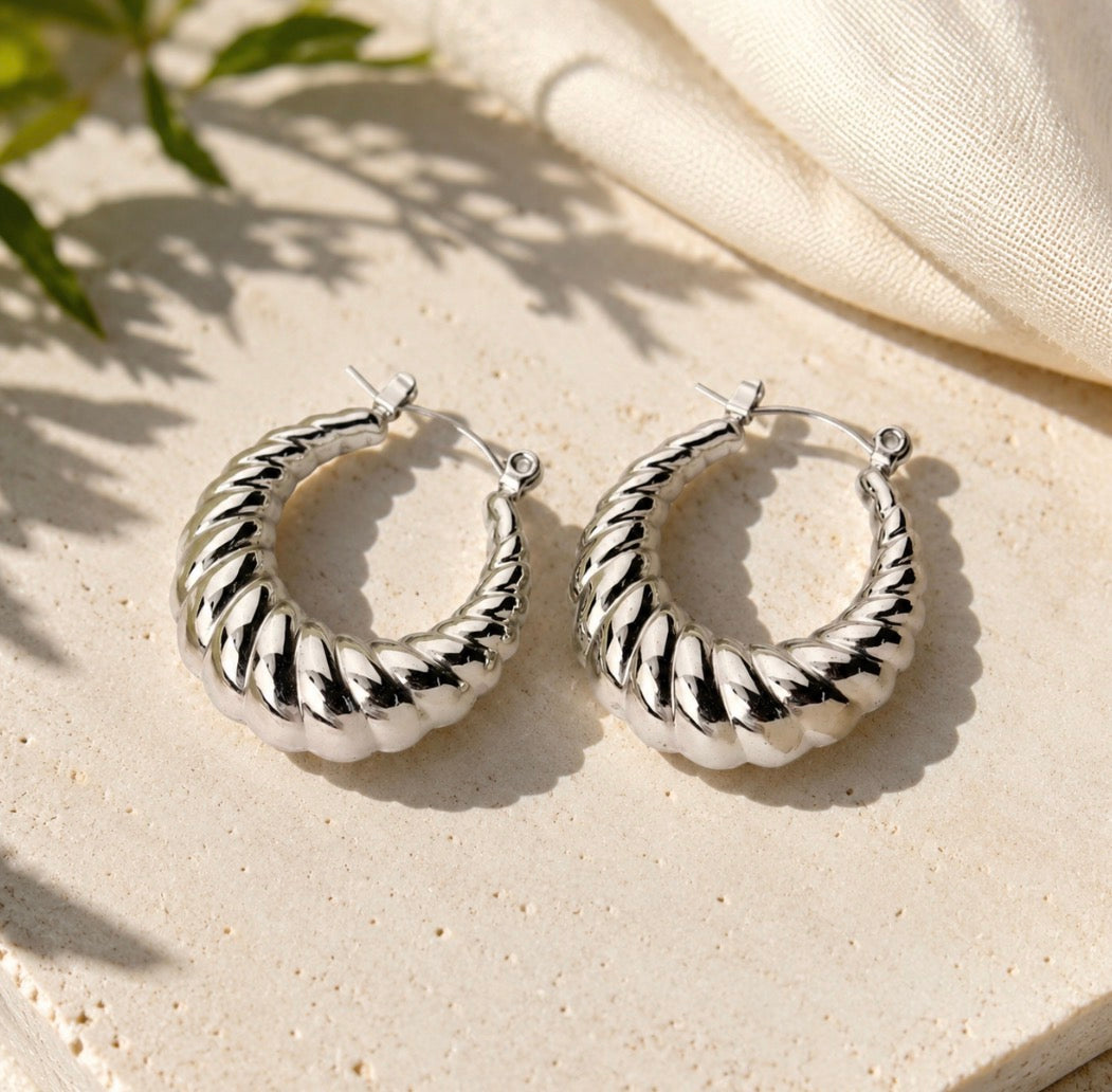 Siren Twist Hoops~Silver