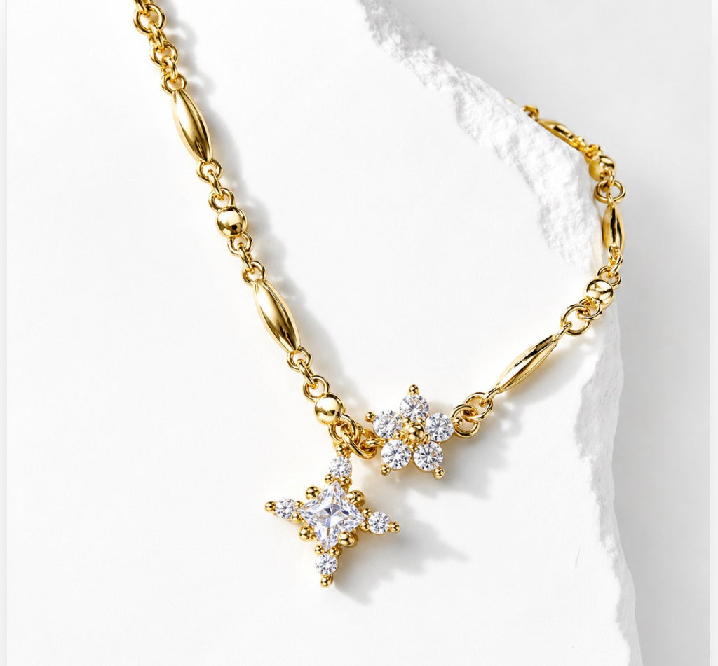 Stellar Bloom Necklace~ Clear Stones