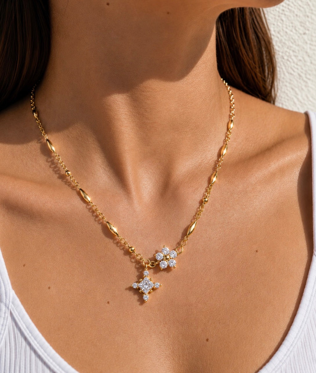 Stellar Bloom Necklace~ Clear Stones