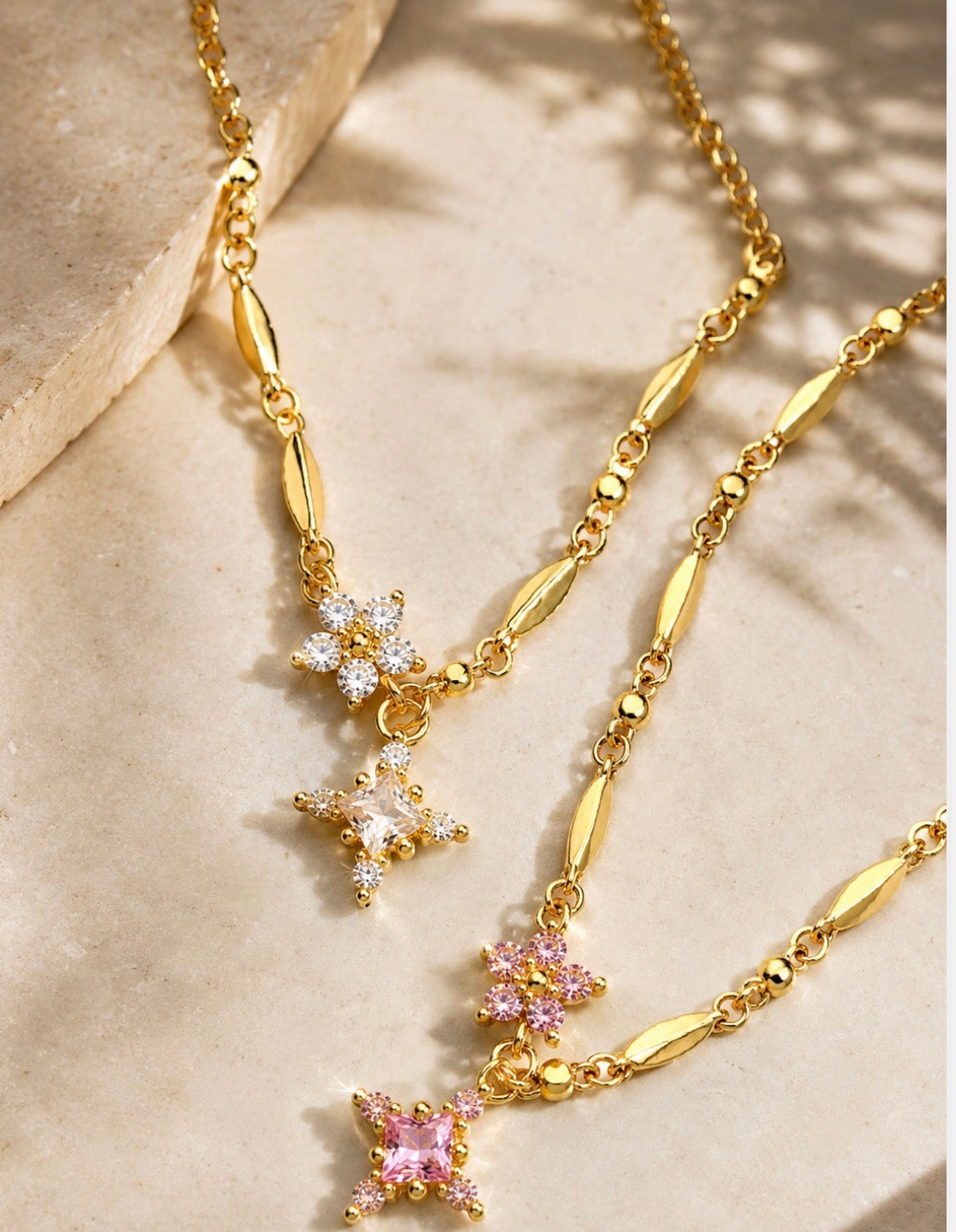 Stellar Bloom Necklace ~Pink Stones