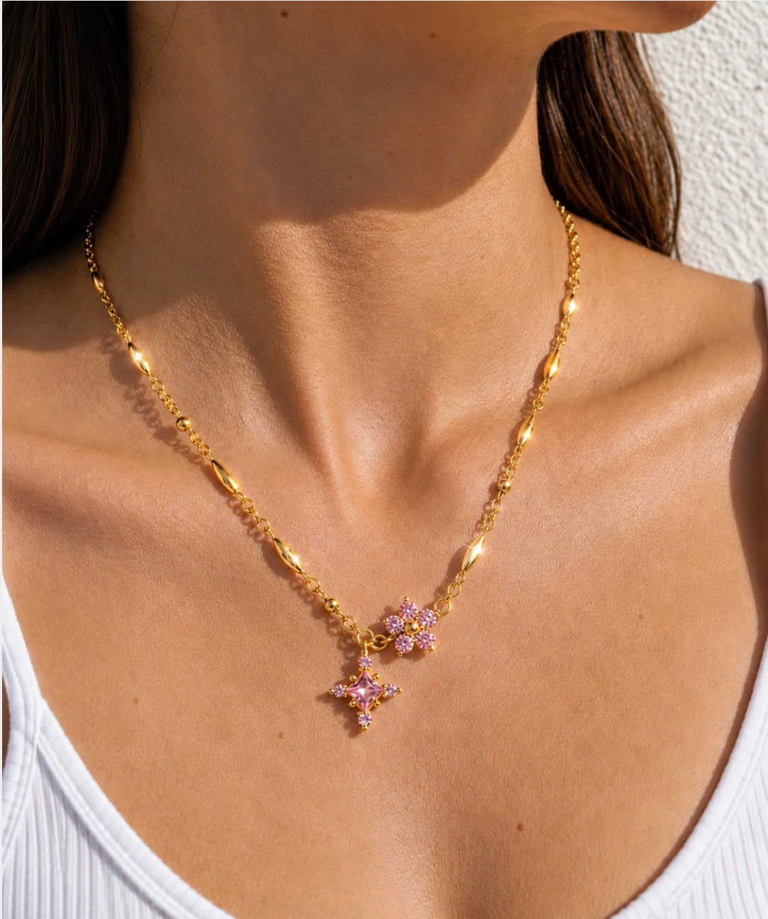Stellar Bloom Necklace ~Pink Stones
